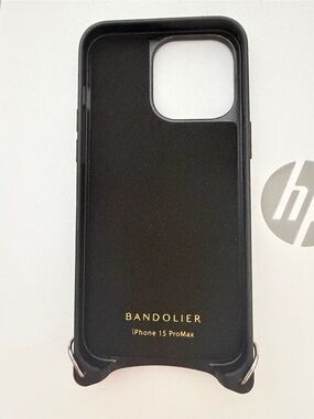 Bandolier Black iPhone 15 Pro Max Crossbody Case with Gold Logo